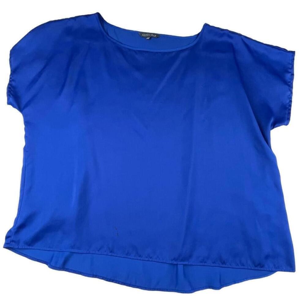 Addition Elle Blouse Top Womens Size 20 Blue Shiny 100% Polyester Short Sleeve